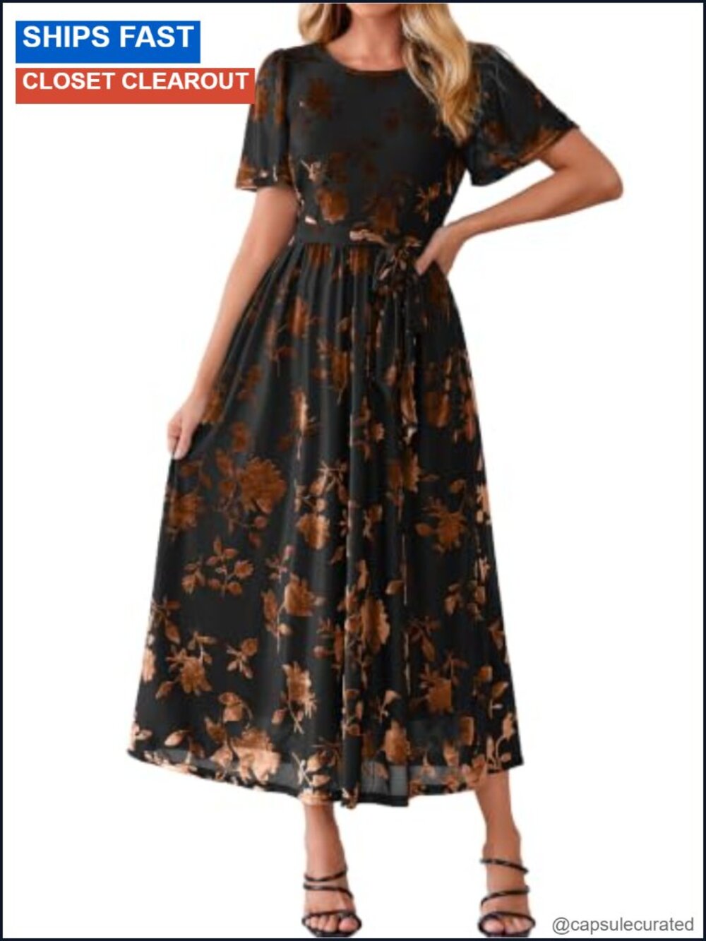 Womens Semi Formal Velvet Burnout Maxi Dress Wedding Guest Flutter Sleeve